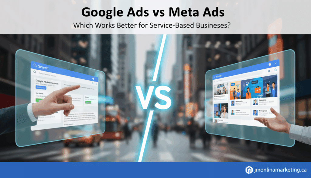 Google Ads vs Meta Ads comparison chart for service-based businesses in 2025（2025 年服务行业 Google Ads 与 Meta Ads 对比图）
